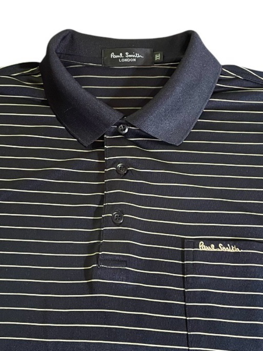 Men's Paul Smith Performance Polo Shirt Black Gold Stripes Size XXL